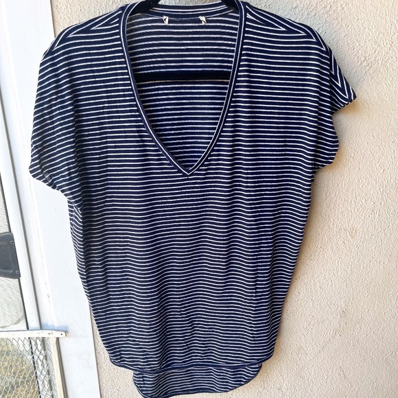 Blue and White Stripe V-neck loose fitting top - Picture 1 of 2